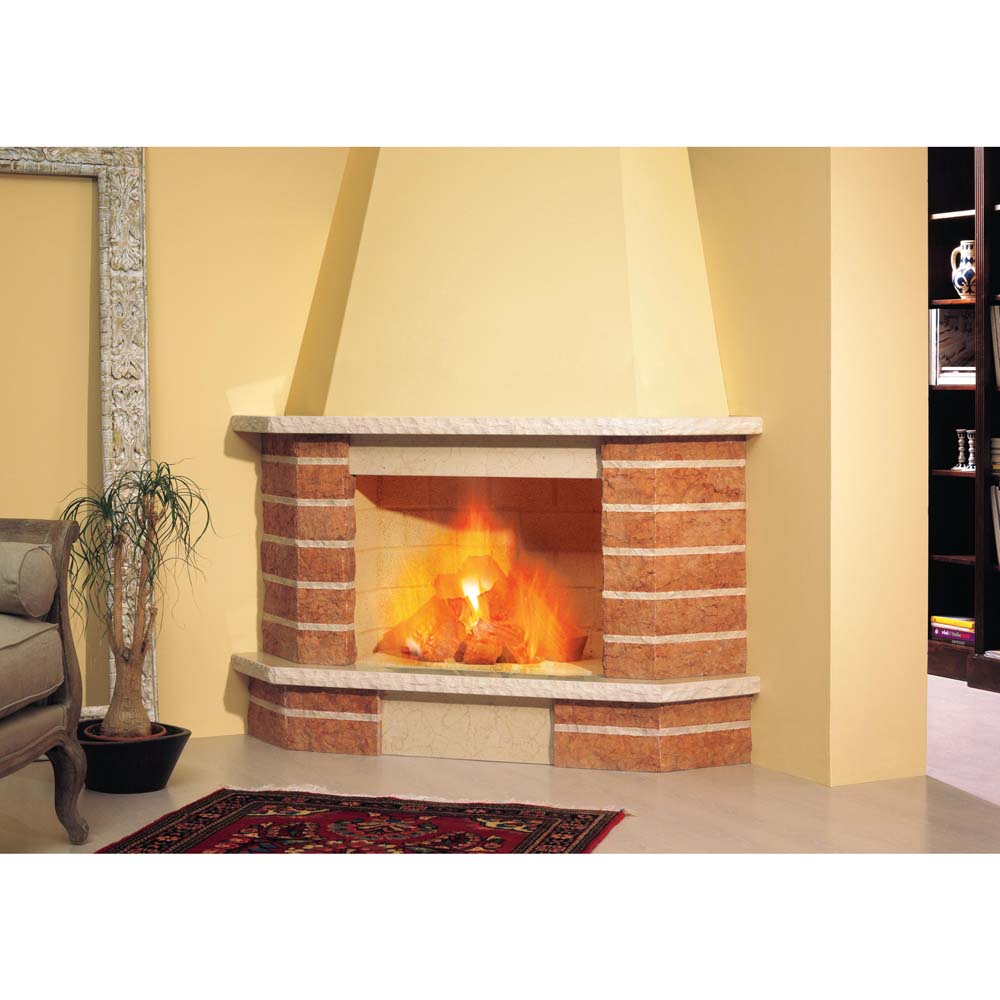 Rivestimento ferrara con focolare serie rf ad angolo Termocamino ad angolo