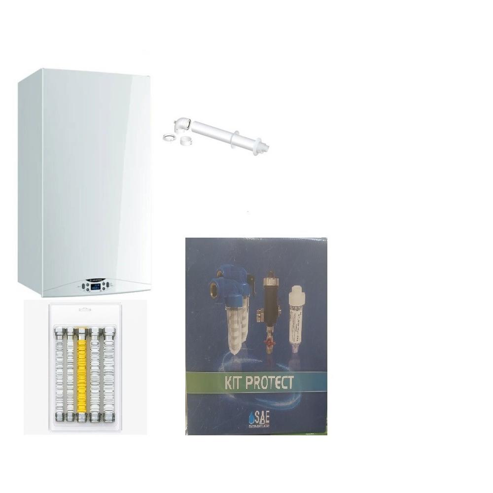 Ariston Caldaia a Gas HS 24 PREMIUM con Kit Flessibili e Kit Salvacaldaia