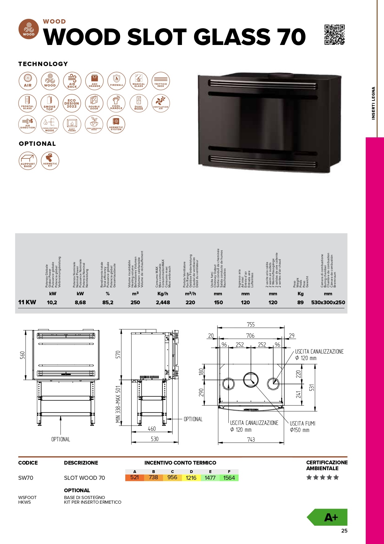 conto termico wood slot glass 70