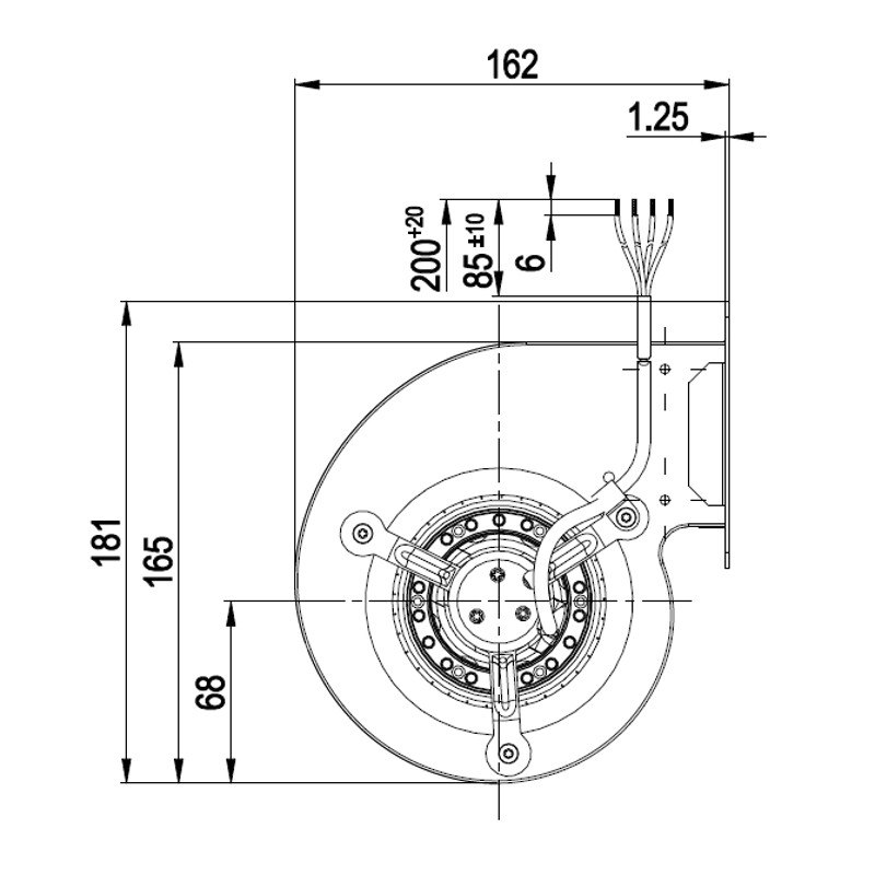 Ventilatore centrifugo D2E097-BI56-48 - lato