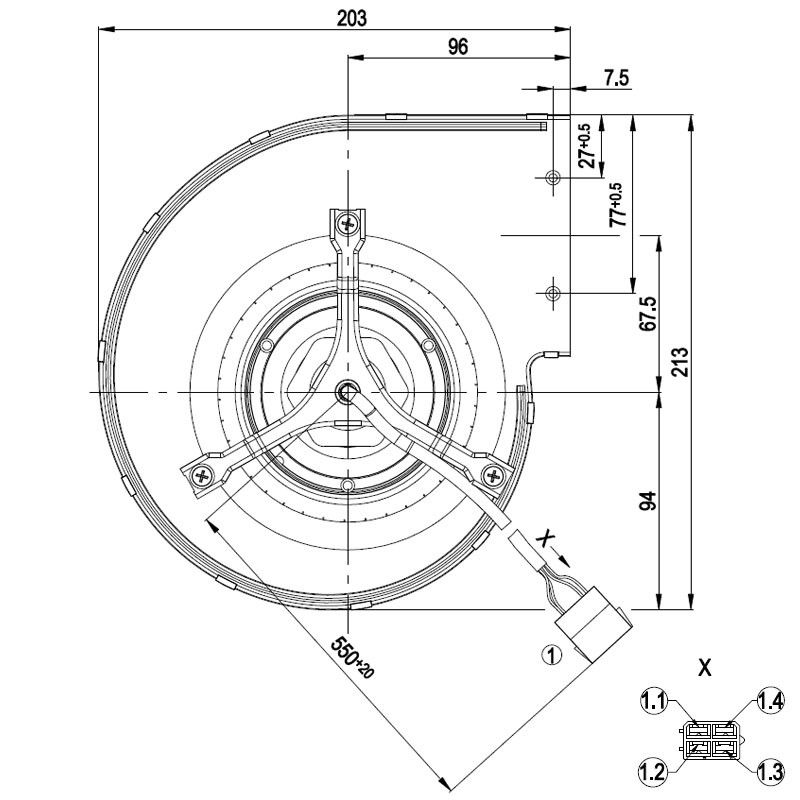 Ventilatore centrifugo D4E133-DT46-L4
