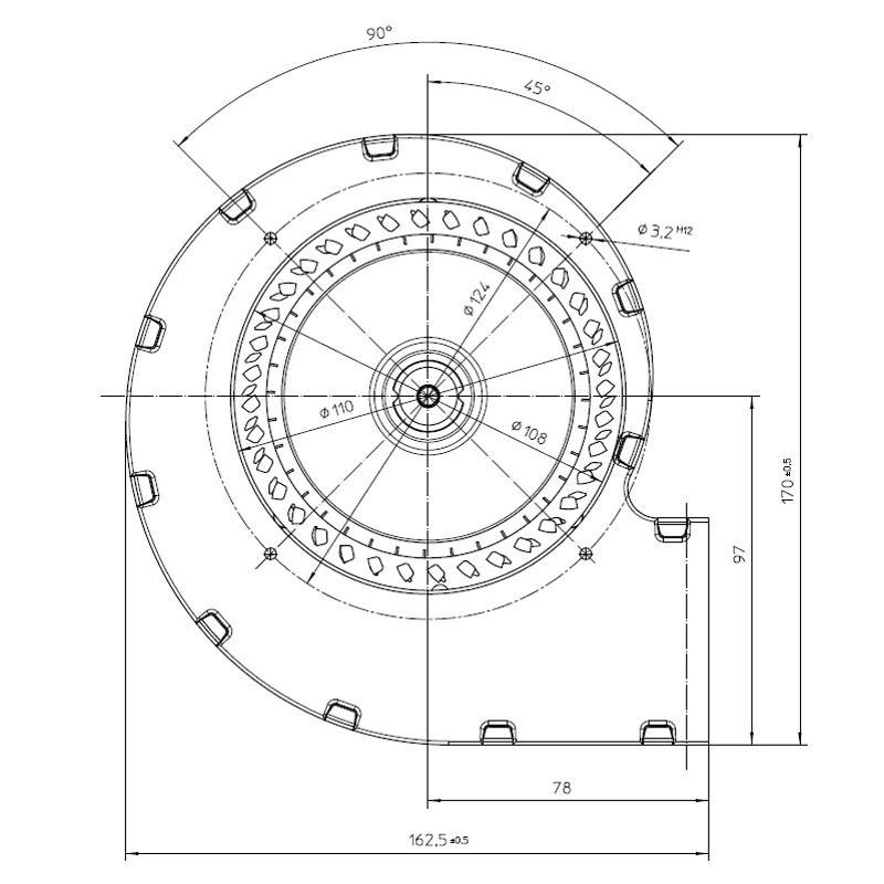 Ventilatore centrifugo RLA108/4200A82-3030LH dim.4