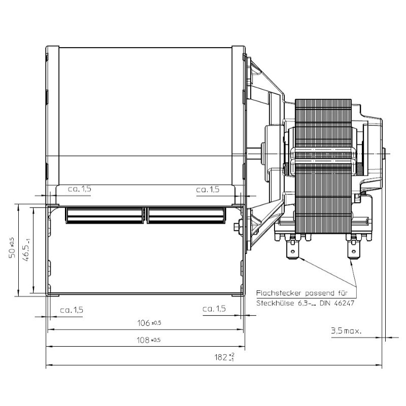 Ventilatore centrifugo RLD76/8600ZA60-3030LH dimensioni